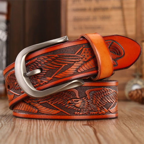 Load image into Gallery viewer, Handcrafted Eagle Engrave Leather Belts-men-wanahavit-ZPB03 Brown-105CM-wanahavit
