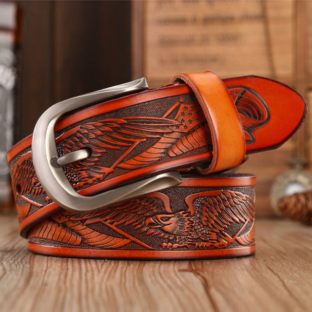 Handcrafted Eagle Engrave Leather Belts-men-wanahavit-ZPB03 Brown-105CM-wanahavit