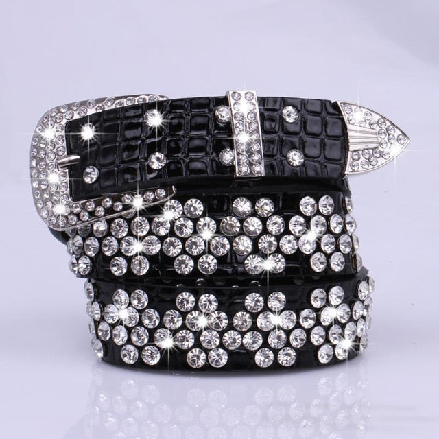 Rhinestone Drilled Wide Leather Belt-women-wanahavit-SZ001 Black-108CM-wanahavit