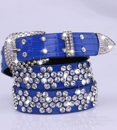 Rhinestone Drilled Wide Leather Belt-women-wanahavit-SZ001 blue-108CM-wanahavit