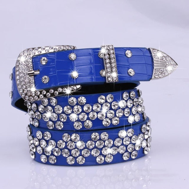 Rhinestone Drilled Wide Leather Belt-women-wanahavit-SZ001 blue-108CM-wanahavit