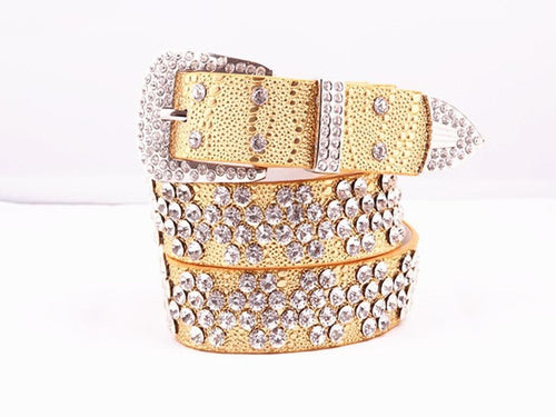 Load image into Gallery viewer, Rhinestone Drilled Wide Leather Belt-women-wanahavit-SZ001 Golden-108CM-wanahavit
