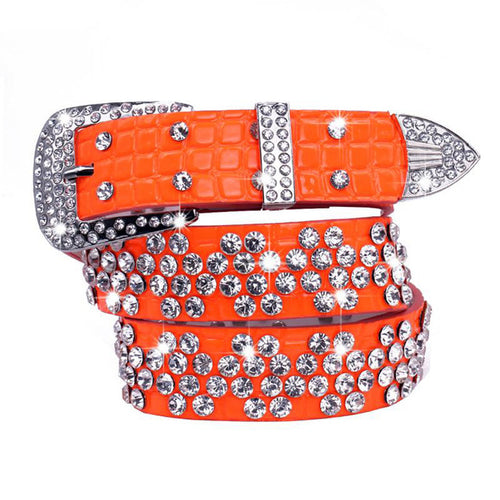 Load image into Gallery viewer, Rhinestone Drilled Wide Leather Belt-women-wanahavit-SZ001 Orange-108CM-wanahavit
