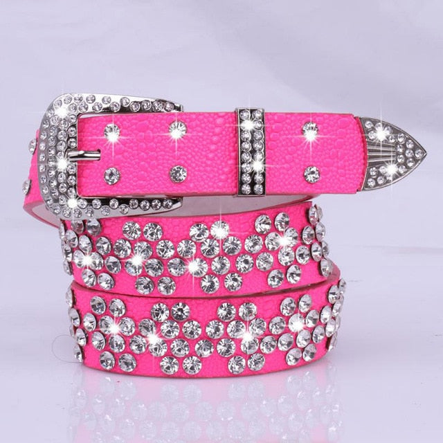 Rhinestone Drilled Wide Leather Belt-women-wanahavit-SZ001 Pink-108CM-wanahavit