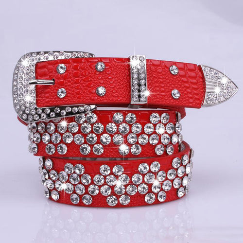 Load image into Gallery viewer, Rhinestone Drilled Wide Leather Belt-women-wanahavit-SZ001 Red-108CM-wanahavit
