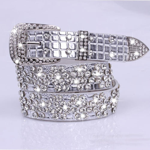 Load image into Gallery viewer, Rhinestone Drilled Wide Leather Belt-women-wanahavit-SZ001 Silver-108CM-wanahavit
