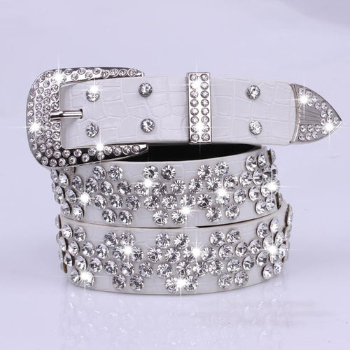 Load image into Gallery viewer, Rhinestone Drilled Wide Leather Belt-women-wanahavit-SZ001 White-108CM-wanahavit
