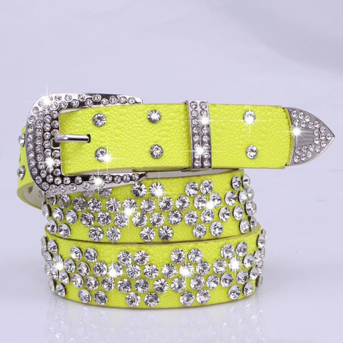 Load image into Gallery viewer, Rhinestone Drilled Wide Leather Belt-women-wanahavit-SZ001 Yellow-108CM-wanahavit
