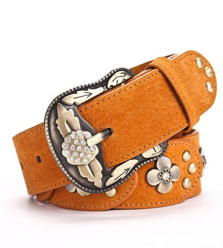 Metallic Designer Fashion Vintage Floral Belts-women-wanahavit-CM001 Brown-About 105cm-wanahavit