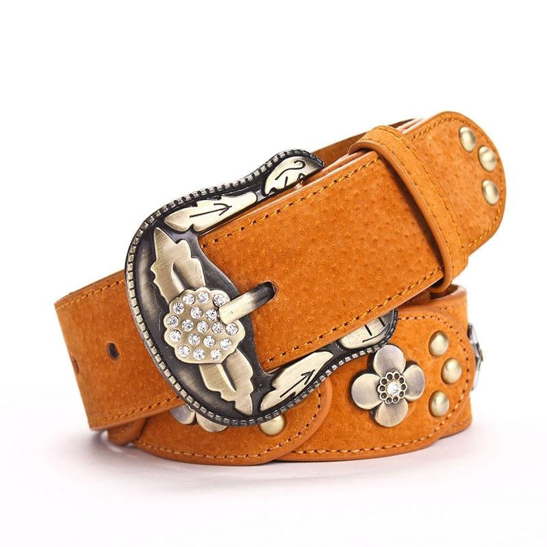 Metallic Designer Fashion Vintage Floral Belts-women-wanahavit-CM001 Brown-About 105cm-wanahavit
