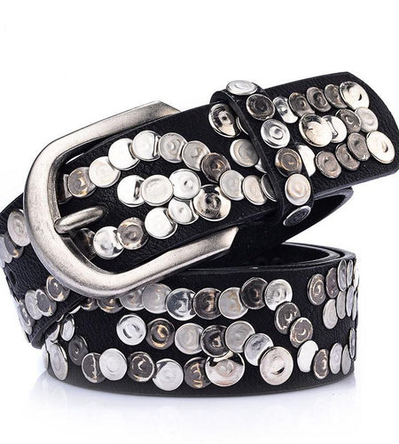 Genuine Leather Rivet Metal Punk Belt-women-wanahavit-CM003 Black-95CM-wanahavit