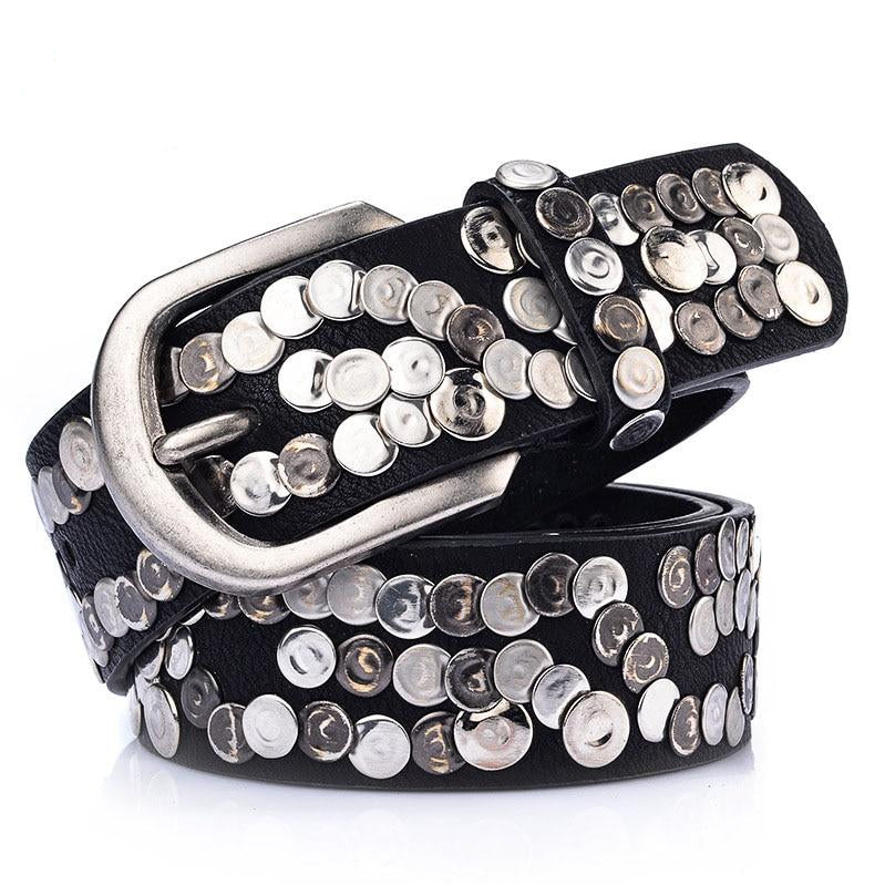 Genuine Leather Rivet Metal Punk Belt-women-wanahavit-CM003 Black-95CM-wanahavit