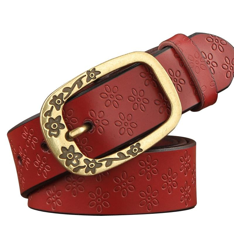 Floral Engrave Genuine Leather Vintage Belt-women-wanahavit-ND09 Red-100cm-wanahavit