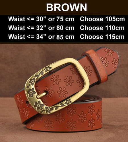 Floral Engrave Genuine Leather Vintage Belt-women-wanahavit-ND09 Brown-100cm-wanahavit
