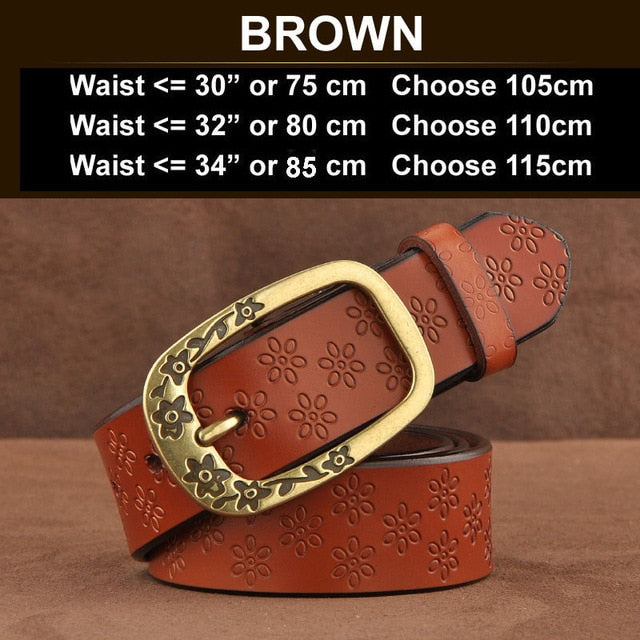 Floral Engrave Genuine Leather Vintage Belt-women-wanahavit-ND09 Brown-100cm-wanahavit