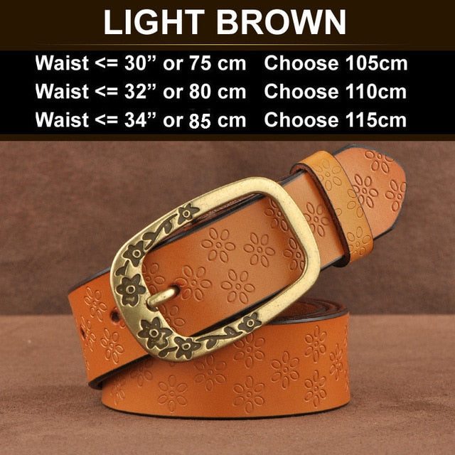 Floral Engrave Genuine Leather Vintage Belt-women-wanahavit-ND09 Light Brown-100cm-wanahavit
