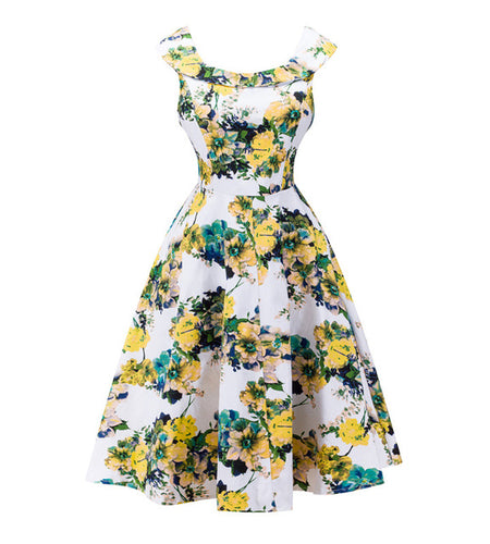 Floral VIntage Dress with Belt-women-wanahavit-Sky blue-S-wanahavit