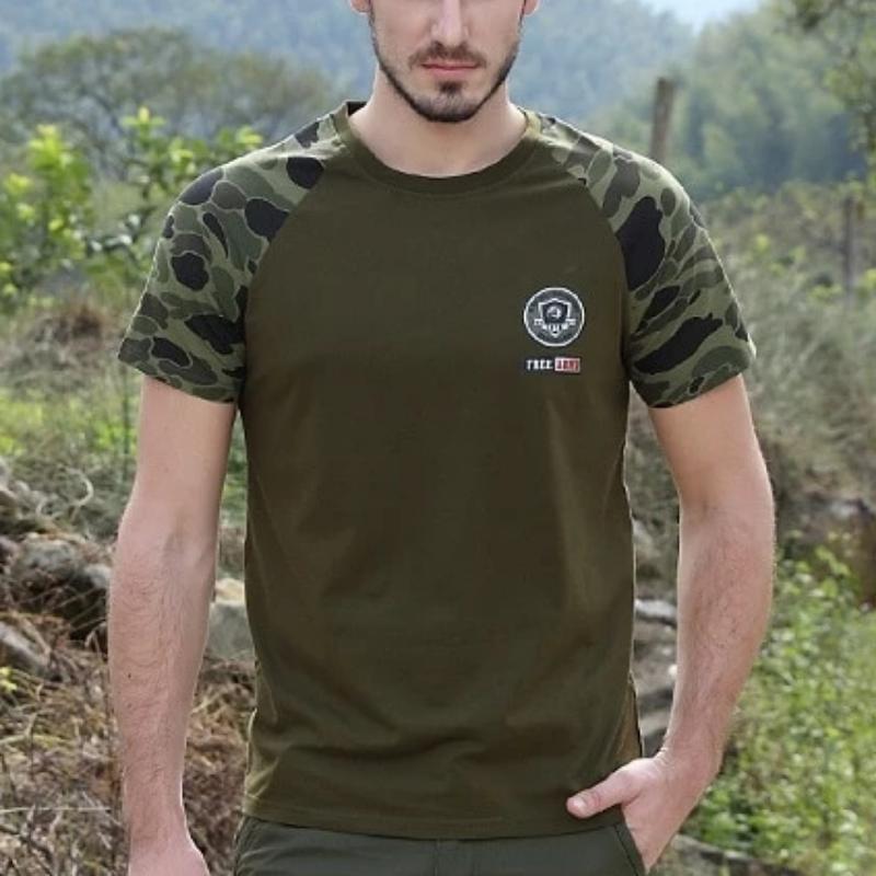 Military Army Green Casual Patchwork Short Sleeve Shirt-men-wanahavit-Army Green-S-wanahavit
