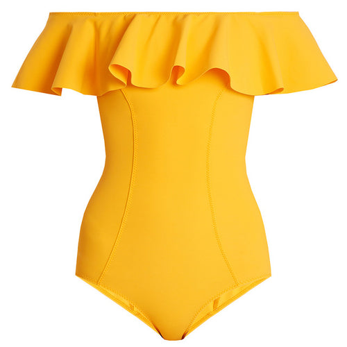 Load image into Gallery viewer, Ruffles Off the Shoulder Monokini-women fitness-wanahavit-Yellow-S-wanahavit
