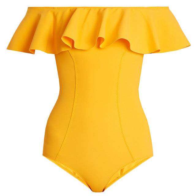 Ruffles Off the Shoulder Monokini-women fitness-wanahavit-Yellow-S-wanahavit