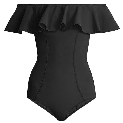 Load image into Gallery viewer, Ruffles Off the Shoulder Monokini-women fitness-wanahavit-Black 1-S-wanahavit
