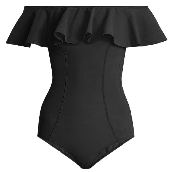 Ruffles Off the Shoulder Monokini-women fitness-wanahavit-Black 1-S-wanahavit