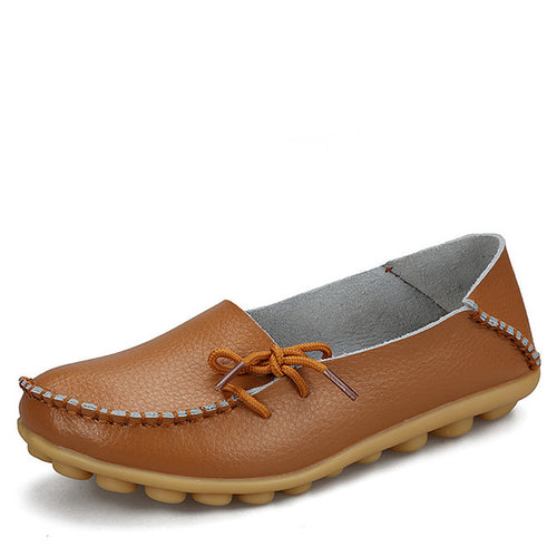 Load image into Gallery viewer, Genuine Leather with Knot Moccasin Shoe-women-wanahavit-LightBrown-5-wanahavit
