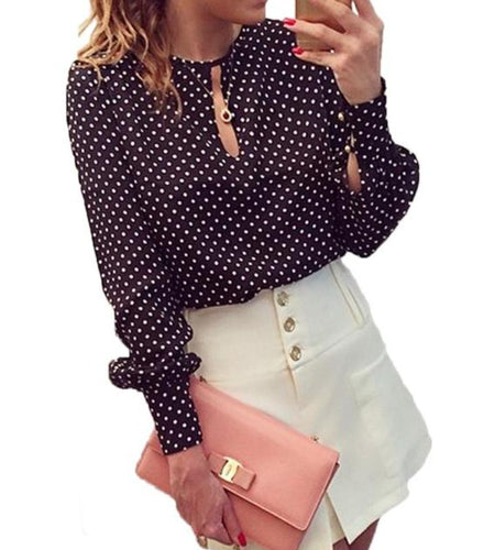 Summer Chiffon Polka Dot Casual Long Sleeve Shirt-women-wanahavit-L-wanahavit