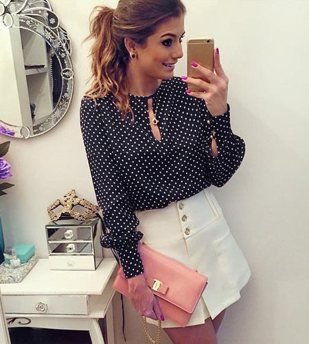 Summer Chiffon Polka Dot Casual Long Sleeve Shirt-women-wanahavit-L-wanahavit