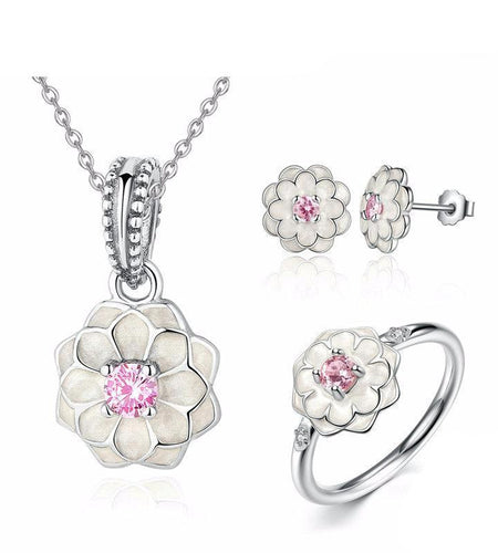 925 Sterling Silver White Flower with Pink Crystal Jewelry Set-women-wanahavit-6-wanahavit