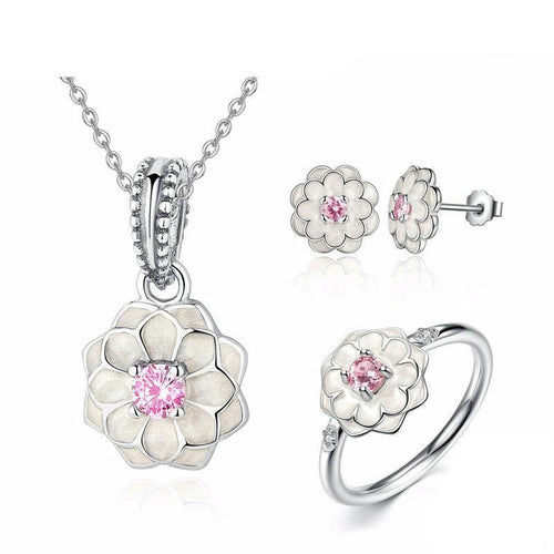 Load image into Gallery viewer, 925 Sterling Silver White Flower with Pink Crystal Jewelry Set-women-wanahavit-6-wanahavit
