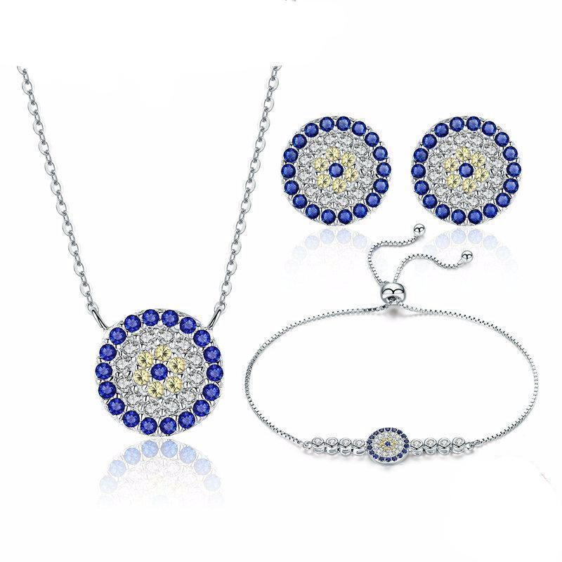 925 Sterling Silver Trendy Round Blue Eyes Jewelry Sets-women-wanahavit-wanahavit