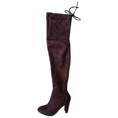 Load image into Gallery viewer, Faux Suede Sexy Slim Thigh High Boots-women-wanahavit-wine red-4-wanahavit

