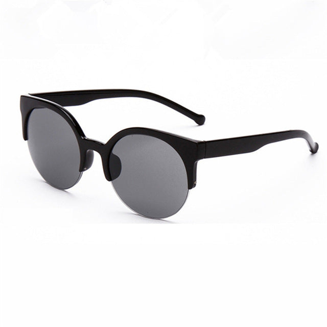 Retro Round Cat Eye Circular Semi-Rimless Sunglass-women-wanahavit-Black-wanahavit