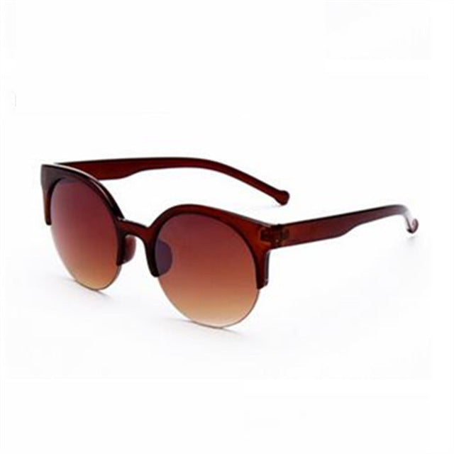Retro Round Cat Eye Circular Semi-Rimless Sunglass-women-wanahavit-Brown-wanahavit