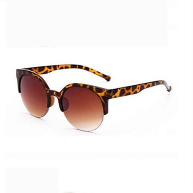 Retro Round Cat Eye Circular Semi-Rimless Sunglass-women-wanahavit-Leopard-wanahavit