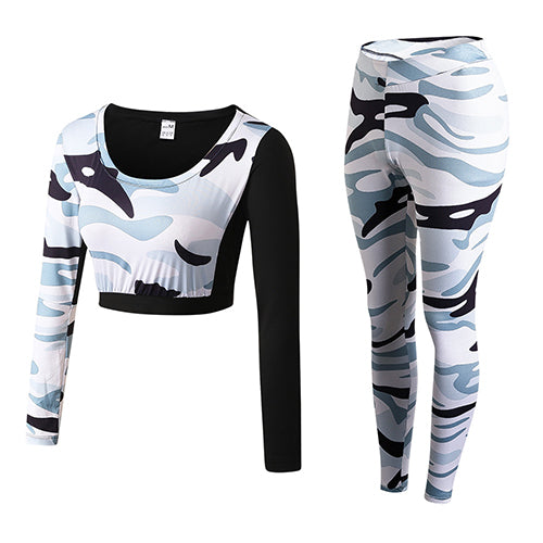 Camouflage Fitness Yoga Workout Set Crop Top Long Sleeve Shirt + Legging-women fitness-wanahavit-White Camou-S-wanahavit