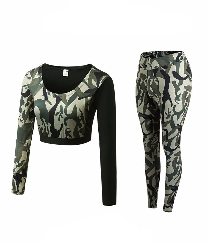 Camouflage Fitness Yoga Workout Set Crop Top Long Sleeve Shirt + Legging-women fitness-wanahavit-Green Camou-S-wanahavit