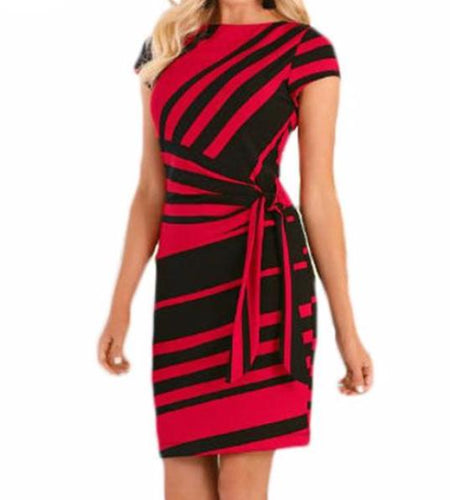 Striped Sheathed Pencil Dress-women-wanahavit-Red-S-wanahavit
