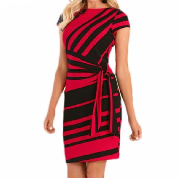 Striped Sheathed Pencil Dress-women-wanahavit-Red-S-wanahavit