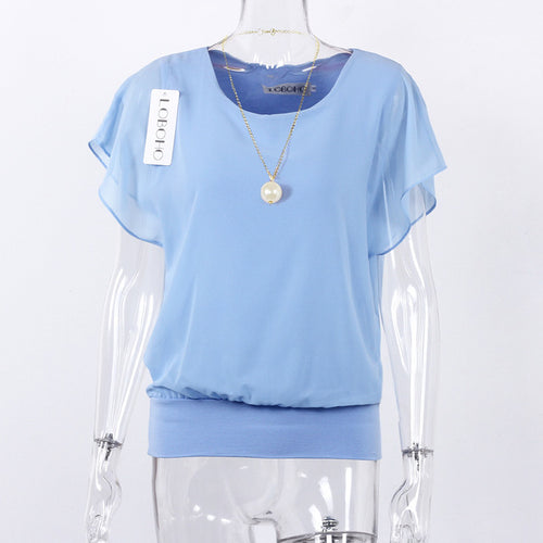 Load image into Gallery viewer, Summer Chiffon Ruffle Short Sleeve Blouse-women-wanahavit-light blue-S-wanahavit
