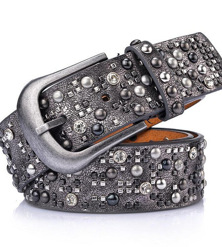Fashion Rhinestone Studded High Quality Leather Belts-women-wanahavit-CM002 Black-105CM-wanahavit