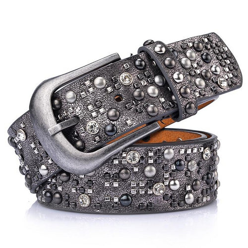 Load image into Gallery viewer, Fashion Rhinestone Studded High Quality Leather Belts-women-wanahavit-CM002 Black-105CM-wanahavit
