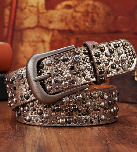Fashion Rhinestone Studded High Quality Leather Belts-women-wanahavit-CM003 Gold-105CM-wanahavit