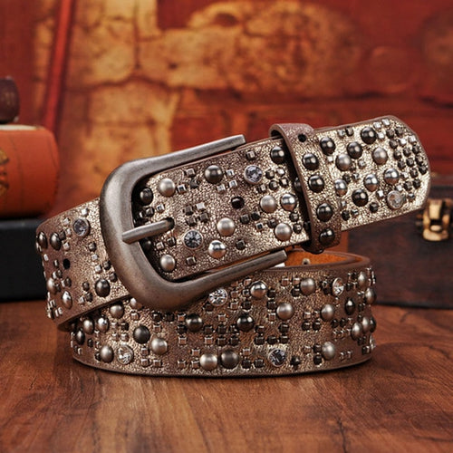 Load image into Gallery viewer, Fashion Rhinestone Studded High Quality Leather Belts-women-wanahavit-CM003 Gold-105CM-wanahavit
