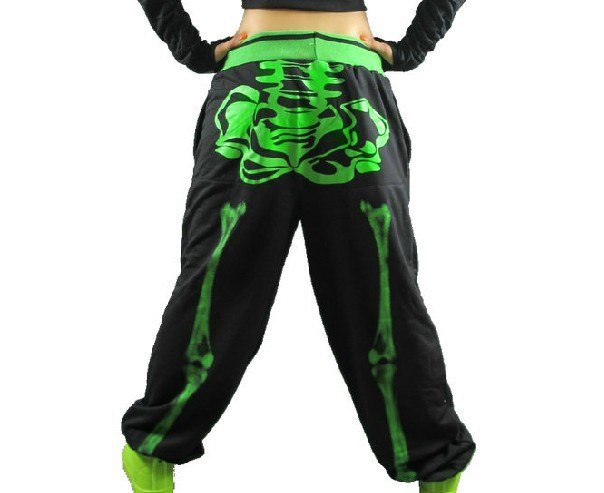 Skeleton Printed Hip Hop Dance Loose Harem Pants-women-wanahavit-Green-One Size-wanahavit