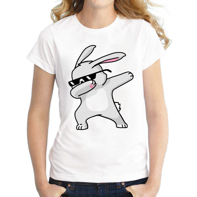 Dabbing Animal Printed Short Sleeve Shirt-women-wanahavit-Rabbit-S-wanahavit