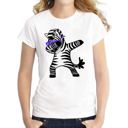 Load image into Gallery viewer, Dabbing Animal Printed Short Sleeve Shirt-women-wanahavit-Zebra-S-wanahavit
