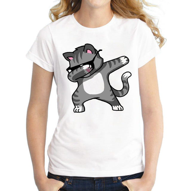 Dabbing Animal Printed Short Sleeve Shirt-women-wanahavit-Cat-S-wanahavit