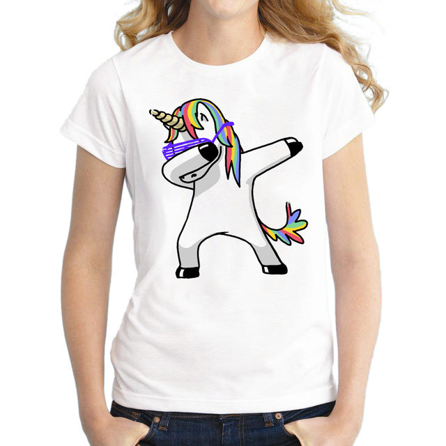 Dabbing Animal Printed Short Sleeve Shirt-women-wanahavit-Unicorn-S-wanahavit
